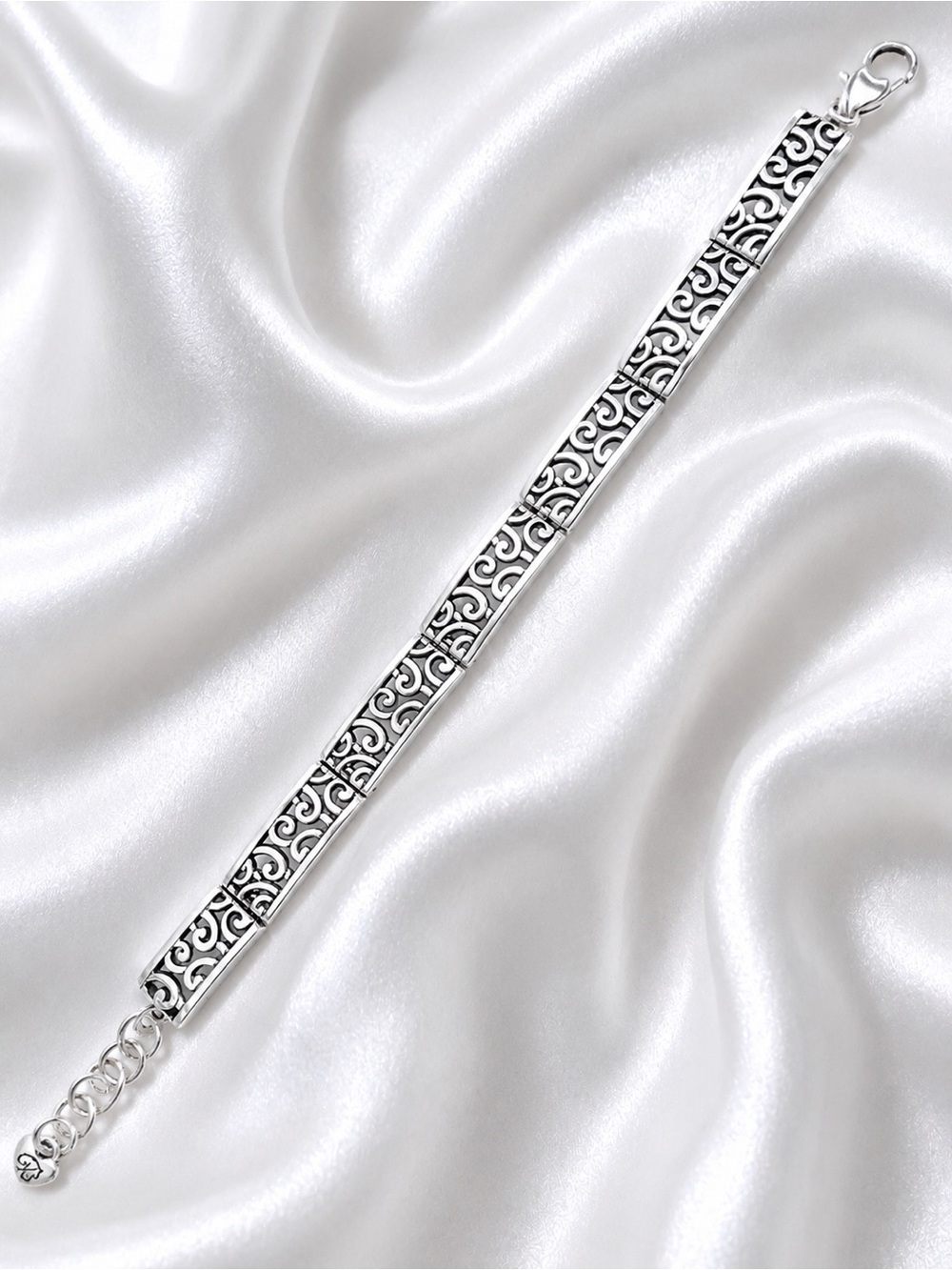 Brighton Silver Tone Scroll Work Panel Chain Link Bracelet 7.25"-8.25" EUC